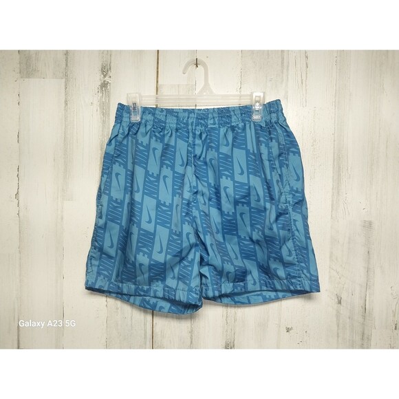Nike Men's Medium Blue Swim Shorts Mesh Lined All Over Print - Picture 1 of 5